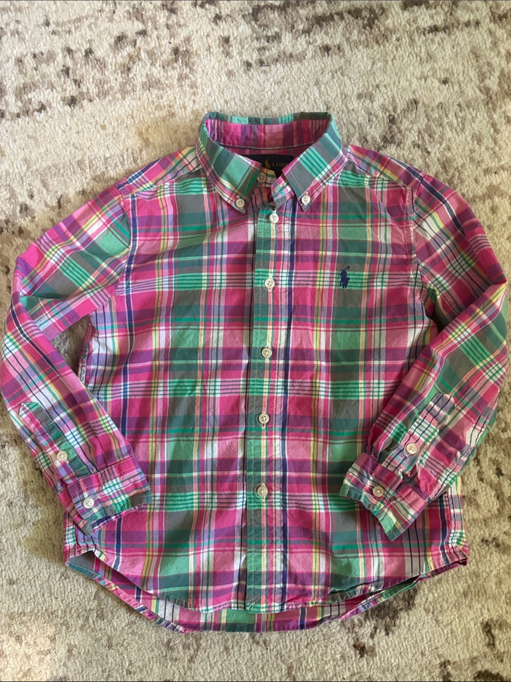 Boys Ralph Lauren Pink and Green Plaid Button-Down Shirt